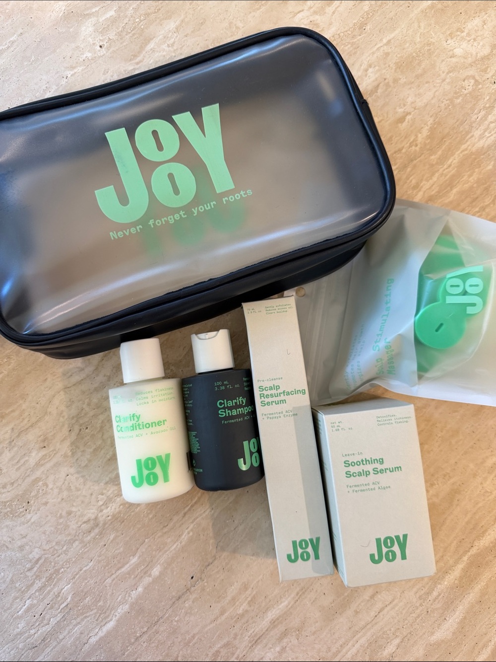 New JOOY hair set clarify, shampoo conditioner, soothing resurfacing scalp serum